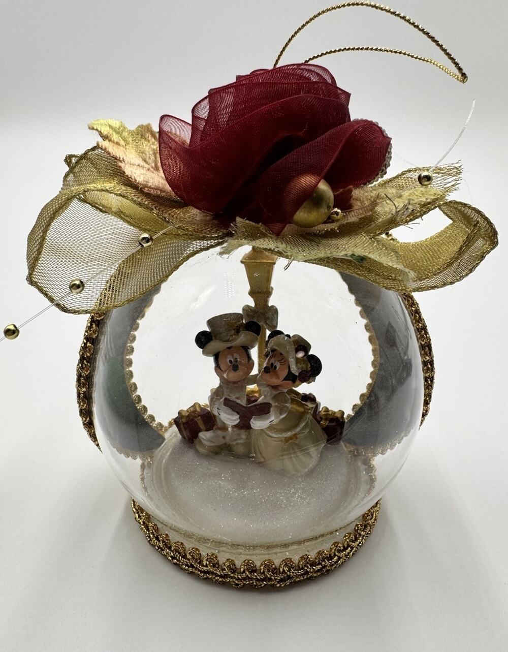 Disney Mickey & Minnie Victorian Christmas Glass Globe Ornament Vintage